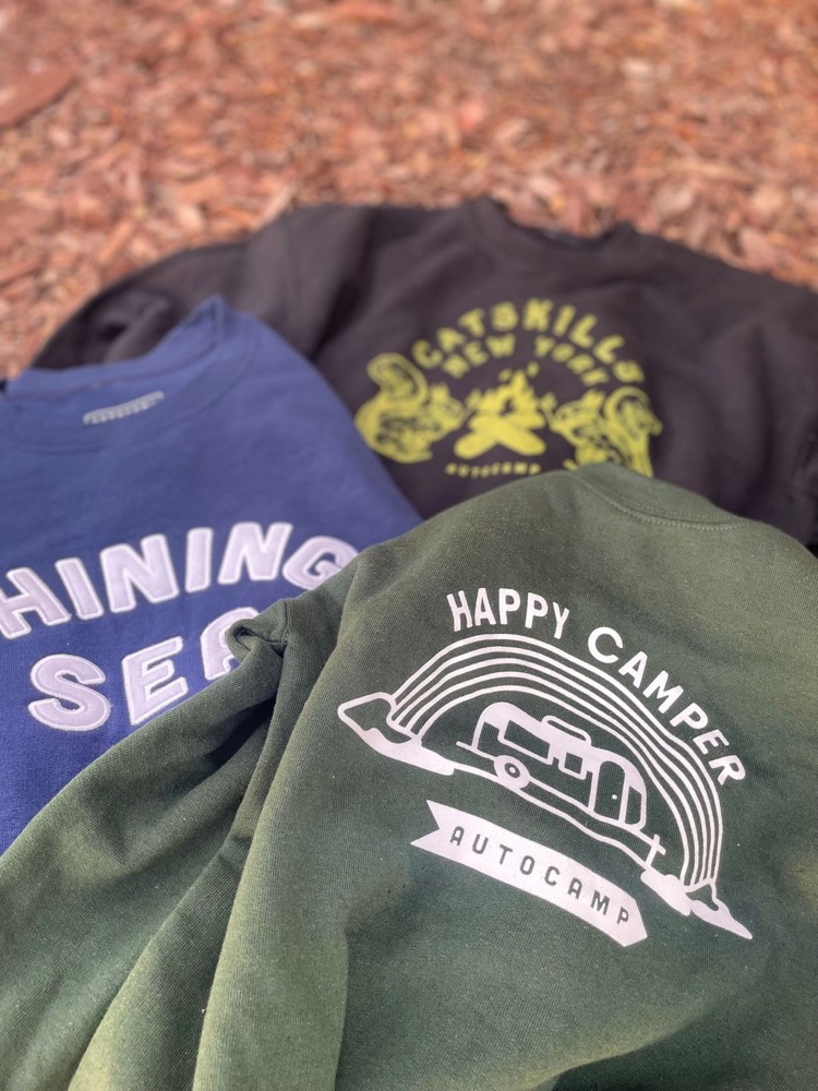 Autocamp crewneck sweatshirts in green, blue and black